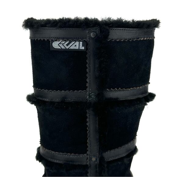 Dival Italy Elisa Black Winter Boot Sz 8 Leather Wool Lining Low Wedge Mid-Calf - Picture 5 of 15